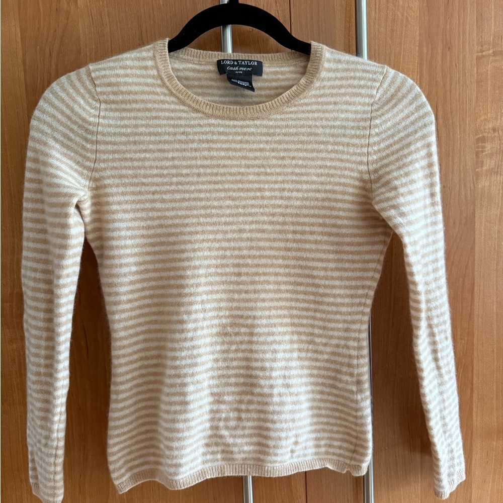 Lord & Taylor 100% Cashmere Striped Sweater Petite PS